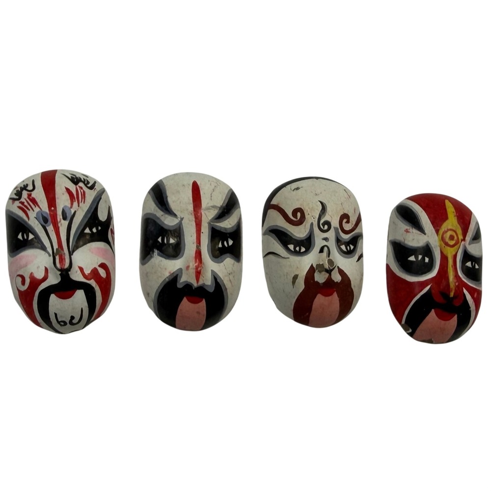 Miniature Chinese Opera Masks Hand Painted Set of 4 Traditional Lianpu Art